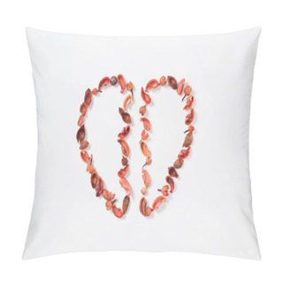 Personality  Top View Of Two Halves Of Heart From Dried Fruits Isolated On White, Valentines Day Concept Pillow Covers
