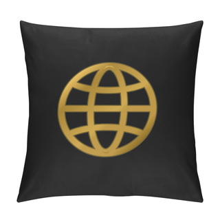Personality  Big Globe Gold Plated Metalic Icon Or Logo Vector Pillow Covers