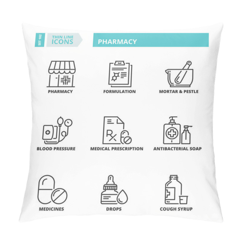 Personality  Thin Line Icons. Pharmacy Pillow Covers