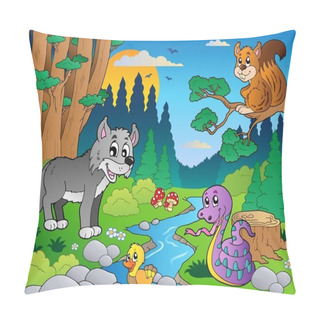 Personality  Forest Scene With Various Animals 5 Pillow Covers