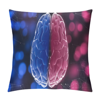 Personality  Blue And Red Halves Of Brain, Blurred Lights Background, Close Up Pillow Covers