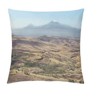 Personality  Peaks Of Mountain Ararat In Background On Yellow Pale Space Pillow Covers