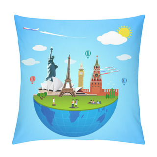 Personality  World Landmarks Concept. Vector Illustration For Travel Design. Pillow Covers