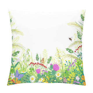 Personality  Colorful Frame With Summer Meadow Plants And Insects Pillow Covers