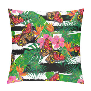 Personality  Tropical Flowers And Butterflies Pillow Covers