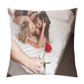 Personality  Macho Man Holding Rose To Lesbian Lovers Pillow Covers