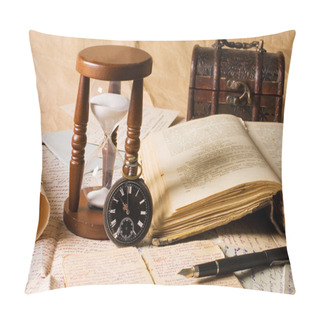 Personality  Hourglass And The Book - Vintage Pillow Covers