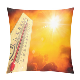 Personality  Heatwave With Warm Thermometer And Fire - Global Warming And Extreme Climate - Environment Disaster - Contain 3d Rendering Pillow Covers