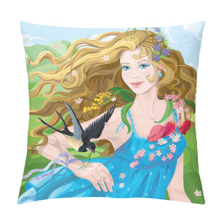 Personality  Girl-spring With Spring Flowers Pillow Covers