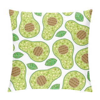 Personality  Seamless Avocado Pattern, Avocado Slices, Leaves On White Backgr Pillow Covers