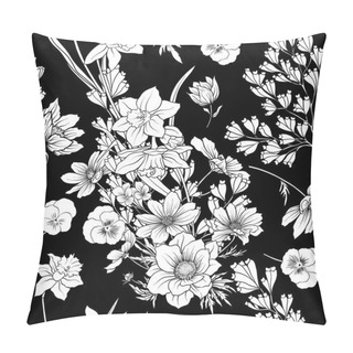 Personality  Seamless Pattern With Poppy Flowers Daffodil, Anemone, Violet Pillow Covers