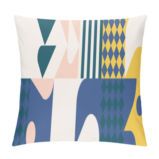 Personality  Horizontal Abstract Vector Pattern With Simple Geometric Shapes And Forms. Long Composition Of Graphic Elements, Useful For Web Design, Business Presentation, Website Header, Invitation Background. Pillow Covers
