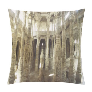 Personality  Panoramic View Of Interior Of Ranakpur Jain Temple ; With Ornate Carvings On Marble ; Ranakpur ; Rajasthan ; India Pillow Covers