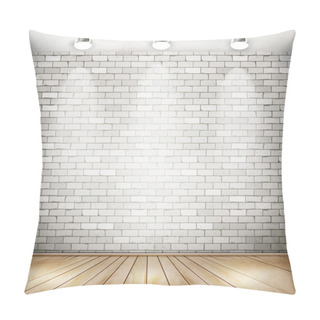 Personality  White Brick Room With Spotlights. Vector. Pillow Covers