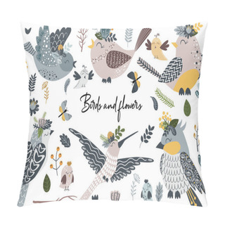 Personality  Set Of Isolated Birds And Flowers - Vector Illustration, Eps Pillow Covers