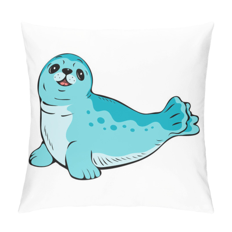 Personality  Cute Seal. Arctic Marine Mammal. Friendly Waterfowl. Vector Cartoon Art Illustration Isolated On White Background. Hand Drawn Outline Style Pillow Covers