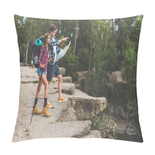 Personality  Couple Of Hikers With Map Pillow Covers