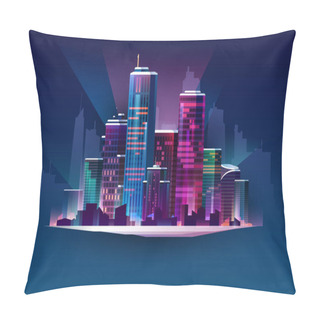Personality  Night Cityscape In Neon Light. Multicolored Buildings On Dark Background. Pillow Covers
