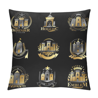 Personality  Ancient Fortresses Emblems Set. Heraldic Coat Of Arms, Vintage Vector Logos Collection. Pillow Covers