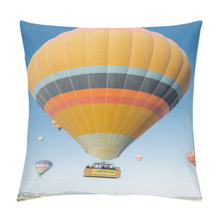 Personality  CAPPADOCIA, TURKEY - 28 APRIL 2018: Low Angle View Of Hot Air Balloons Flying In Blue Sky, Cappadocia, Turkey Pillow Covers