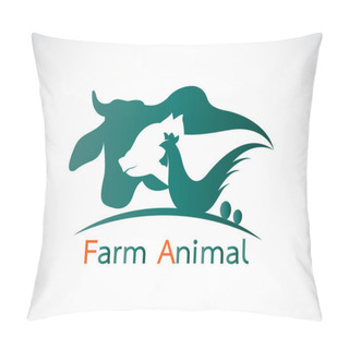 Personality  Vector Group Of Animal Farm Label - Cow,pig,chicken,egg Pillow Covers