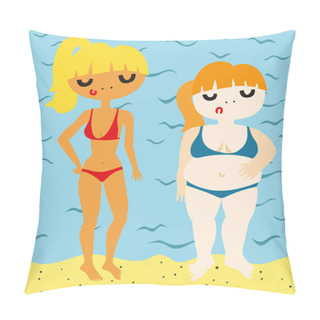 Personality  Fit And Fat Girls On Beach Pillow Covers