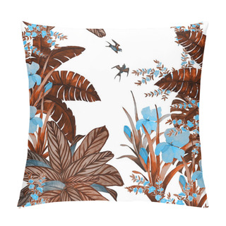 Personality  Hawaiian Floral Seamless Pattern With Watercolor Tropical Garden. Exotic Flowers, Leaves And Birds. Tropical Summer Print. Pillow Covers