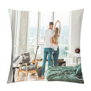Personality  Back View Of Young Couple Standing At Window Pillow Covers