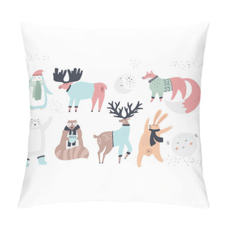 Personality  Woodland Animals Flat Vector Characters Set Pillow Covers