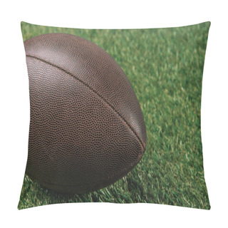 Personality  Close Up View Of Leather Rugby Ball Lying On Green Grass Pillow Covers