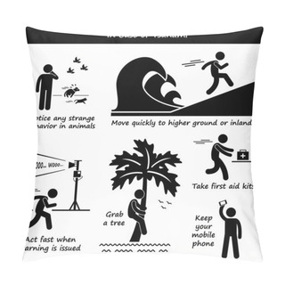 Personality  In Case Of Tsunami Emergency Plan Stick Figure Pictogram Icons Pillow Covers