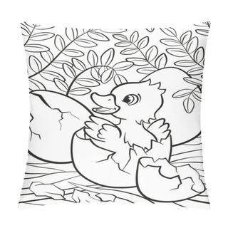 Personality  Little Cute Duckling Hatched From The Egg. It`s Smiling And Happy.  Pillow Covers