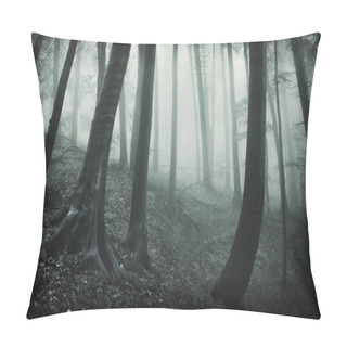 Personality  Dark Landscape From A Forest With Black Trees And Fog Pillow Covers