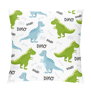 Personality  Seamless Pattern With Cute Dinos. Cute Dinosaurs Isolated On White Background. Kids Illustration. Funny Cartoon Dino And Prehistoric Elements. Pillow Covers