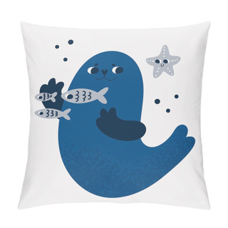Personality  Cute Sea Characters: Fur Seal, Fish, Starfish. Childish Vector Illustration With Cartoon Ocean Characters In Flat Style. Good For Poster, Card, Print, Book, Decoration, Textile Pillow Covers