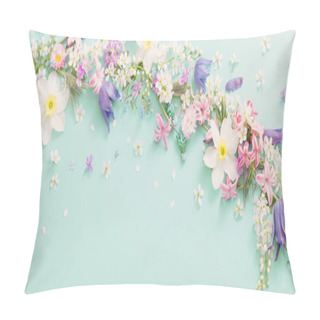 Personality  Beautiful Spring Flowers On Green Paper Background Pillow Covers