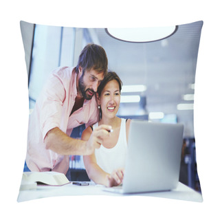 Personality  Freelancer Helping His Colleague Working Online Pillow Covers