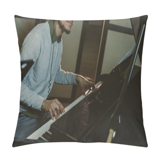 Personality  Cropped Shot Of African American Man Playing Piano At Studio Pillow Covers