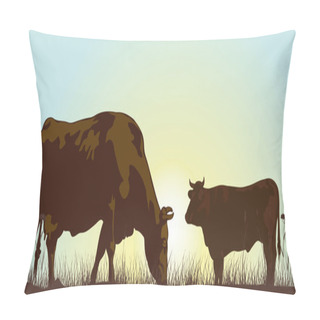 Personality  Grazing Cattle In The Morning Pillow Covers