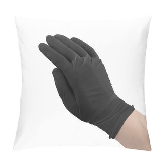 Personality  Black Surgical Medical Gloves Isolated On White Background With Hands. Rubber Glove Manufacturing, Human Hand Is Wearing A Latex Glove. Doctor Or Nurse Putting On Nitrile Protective Gloves Pillow Covers