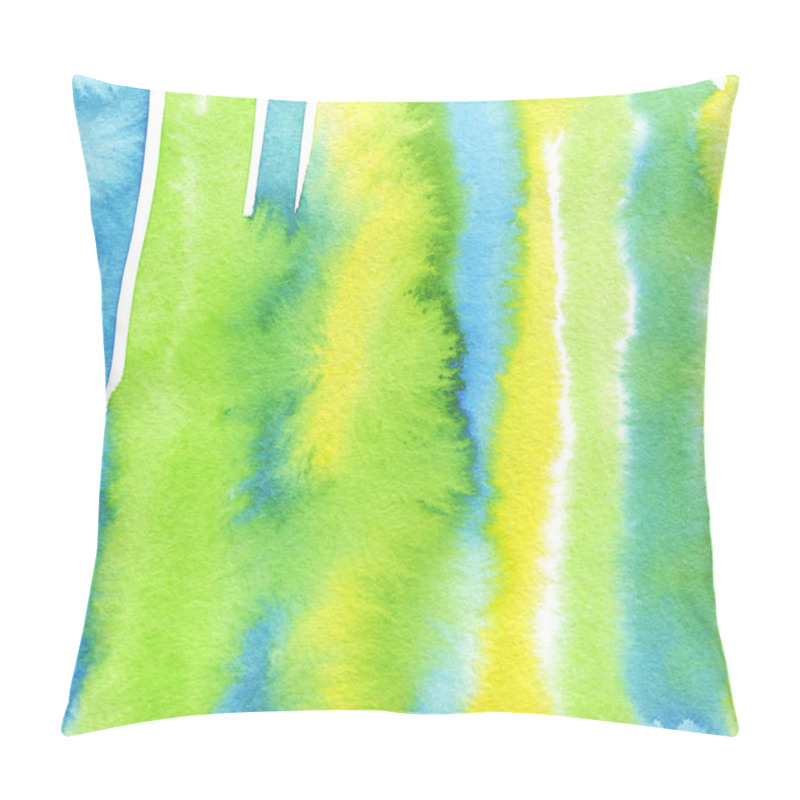 Personality  green blue and yellow watercolor strips background on the texture paper pillow covers