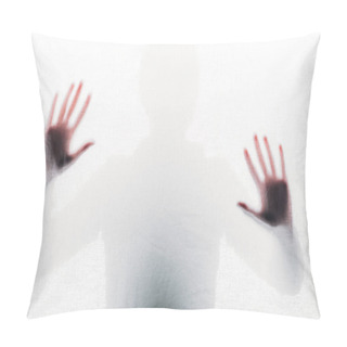 Personality  Blurry Silhouette Of Person Touching Frosted Glass With Hands Pillow Covers