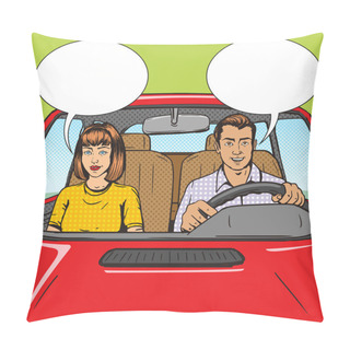 Personality  Family Couple In Car Pop Art Style Vector Pillow Covers