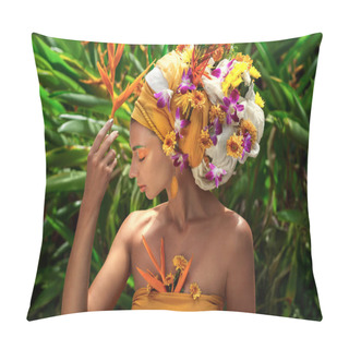 Personality  Young Woman In Turban With Flowers Pillow Covers