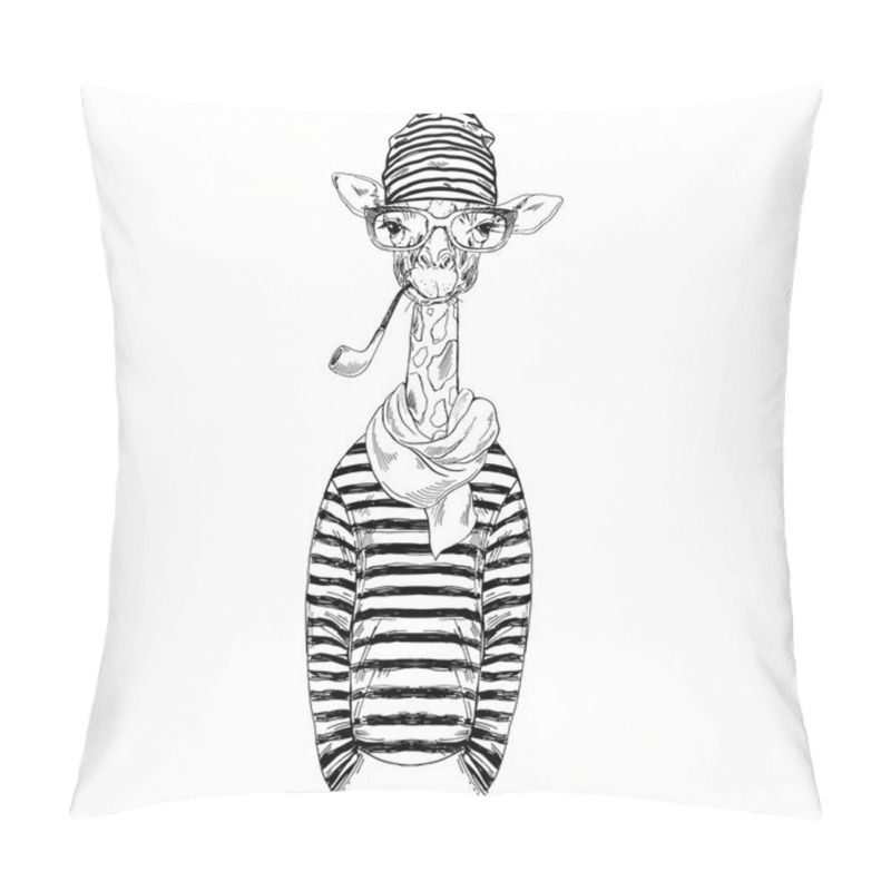 Personality  giraffe in frock smoking tobacco tube pillow covers