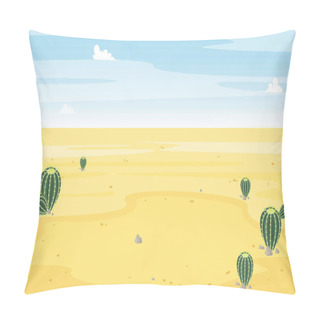 Personality  Desert With Cactus Landscape View. Sand And Cacti. Beautiful Sunny Summer Scene. Hot And Wild. Vector Cartoon Flat Pillow Covers