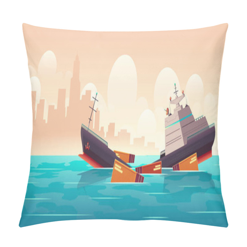Personality  Shipwreck Of Cargo Ship, Vessel Sinking In Ocean Pillow Covers
