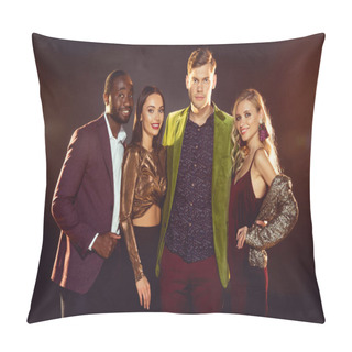 Personality  Beautiful Glamorous Multiethnic Friends Hugging Together On Disco Party   Pillow Covers