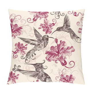 Personality  Beautiful Seamless Wallpaper Pattern With Hummingbirds And Flowe Pillow Covers