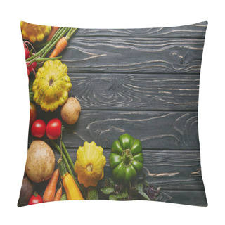 Personality  Organic Raw Vegetables On Dark Wooden Table Pillow Covers